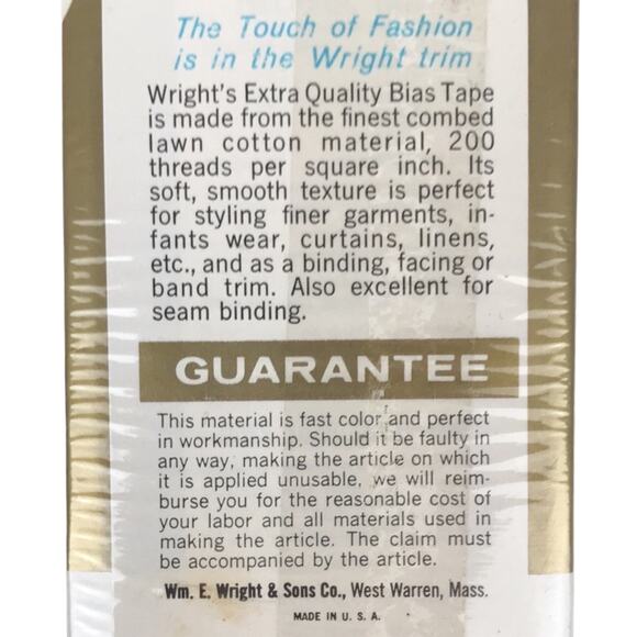 Vtg NOS Wright's Pima Cotton Single Fold Bias Tape Seal Brown 92 5 Yards Sewing - Picture 4 of 4